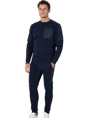 Pierre Cardin %100 Pamuk Erkek 3 Iplik Şardonlu Eşofman Takım, Bisiklet Yaka Kolları Manşetli, Dar Paça ve Cep Detaylı