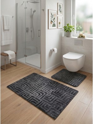 Maisoria Home Banyo Paspas Seti 2'li Yumuşak Kaymaz Taban Yıkanabilir Leke Tutmaz 60X100-40X60