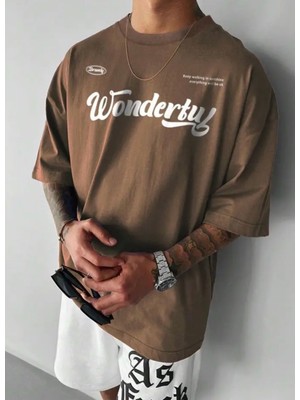 Punix Özel Seri Büyük Beden Wonderful Baskılı %100 Pamuk Ter Tutmayan Battal Erkek T-Shirt