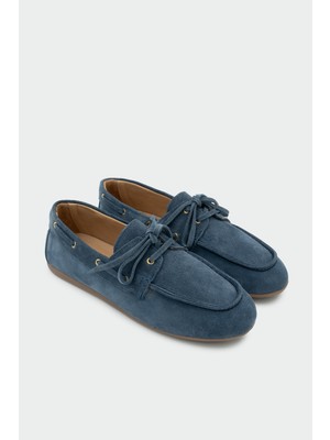 Laminta Ludwi Bağcık Detaylı Mavi Hakiki Deri Loafer