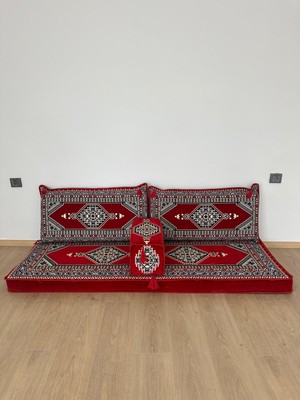 Akdağ Tekstil Şark Köşesi Takımı | 4 Parça Efsun Kırmızı Boş Kılıf (Süngersiz)