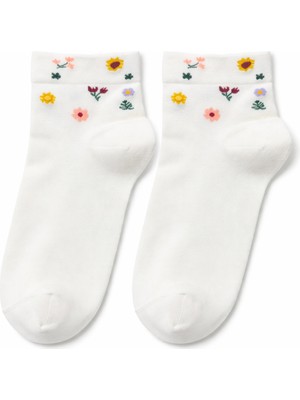 QUALITY WALKING Kadın Dikişsiz Çiçek Desenli Bambu Çorap Ipeksi His Günlük Şık Çorap