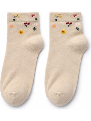 QUALITY WALKING Kadın Dikişsiz Çiçek Desenli Bambu Çorap Ipeksi His Günlük Şık Çorap