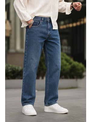 Damga Erkek Jeans Bol Paça Mavi Baggy Kot Pantolon