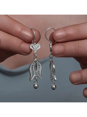 Gümüş Lale Motifli Telkari Kadın Küpe