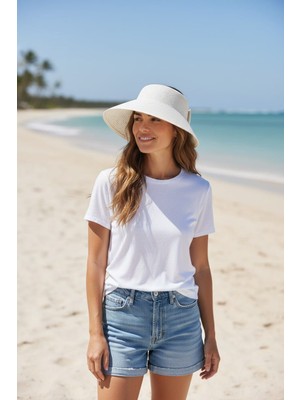 Trend Nexus Fiyonklu Katlanabilir Geniş  Hasır Beyaz Vizör Şapka