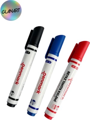 Glanart Kolay Silinebilir 3 Renk Tahta Kalemi Seti Board Marker Seti Penmark