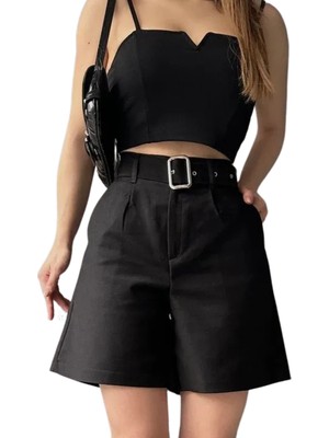 Lims Store Rahat Kesim Kemerli  Şort -Siyah