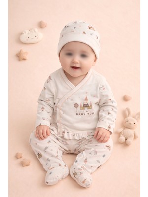 Luggi Baby Yenidoğan Kız Bebek 5’li Hastane Çıkışı Seti – %100 Pamuk, Şapkalı, Desenli