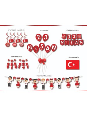 Okavango 23 Nisan Seti,  Benner 3 Adet LED 23 Nisan Kapı Süsü, Benner, Sarkıt