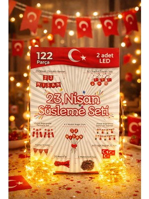 Pairla 122 Parça 23 Nisan Seti,  Benner 3 Adet LED 23 Nisan Kapı Süsü