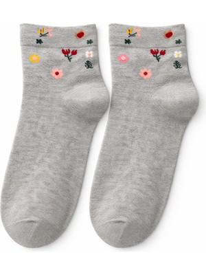 QUALITY WALKING Kadın Dikişsiz Çiçek Desenli Bambu Çorap Ipeksi His Günlük Şık Çorap