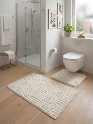 Maisoria Home Banyo Paspas Seti 2'li Yumuşak Kaymaz Taban Yıkanabilir Leke Tutmaz 60X100-40X60