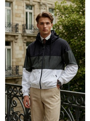 Damga Erkek Trend Desenli Fermuarlı Haki Yağmurluk & Rüzgarlık