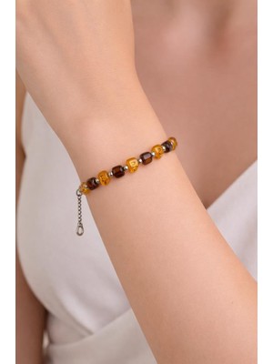 Kehribar Bileklik Küp Kesim Ince Şık Tasarım Unisex Doğal Taş Bileklik