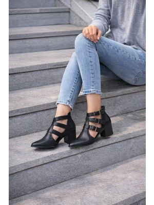 Defne Shoes Nora Tokalı Kalın Topuklu Günlük Deri Kadın Ayakkabı Delikli Rahat Şehir Stili