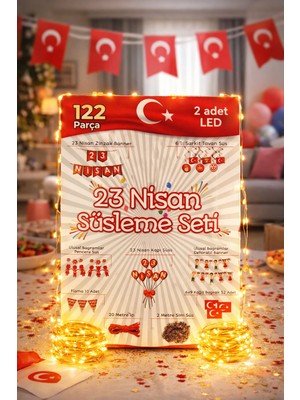 Pairla 122 Parça 23 Nisan Seti,  Benner 3 Adet LED 23 Nisan Kapı Süsü