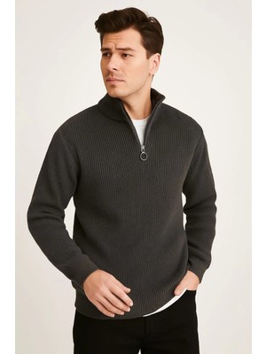 İsmiyle Al Yarım Fermuarlı Triko Kazak – Selanik Örgü, Dik Yaka, Pamuklu Dokuma, Regular Fit Uzun Kollu K