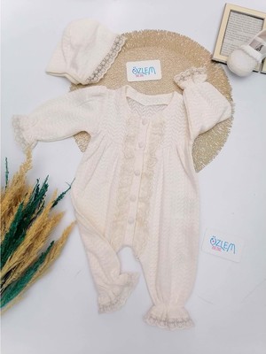 Minizeyn Victoria Dantel Bebek Tulumu Krem