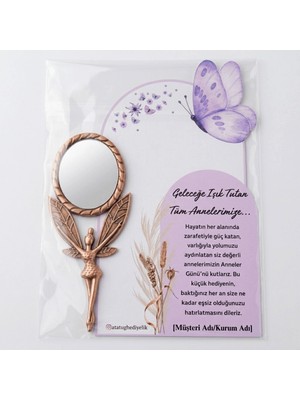 Atatuğ Hediyelik 3'lü Paket: Kurumsal ve Okullara Özel Tasarım Kelebekli Kartlı Bakır Metal Melek Ayna