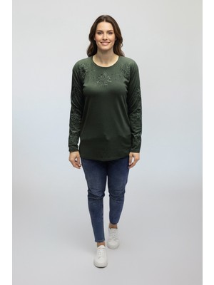 Ece Giyim Kadın Yaka ve Kol Işlemeli Likralı Bluz