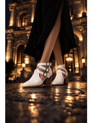 Defne Shoes Nora Tokalı Kalın Topuklu Günlük Deri Kadın Ayakkabı Delikli Rahat Şehir Stili