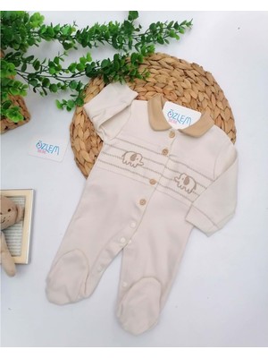 iQBaby Fil Nakışlı Bebe Yaka Penye Tulum Sütlü Kahve