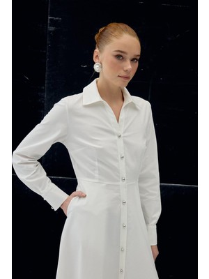 Sateen Kadın Uzun Düğme Detaylı Elbise 2136-3085