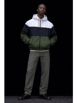 Damga Erkek Desenli Günlük Siyah Yağmurluk & Rüzgarlık