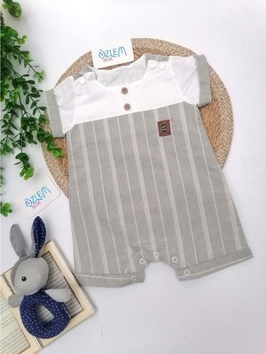 Bebezade Boydan Çizgili Keten Şort Tulum Yeşil