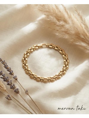 Mervan Takı Gold Renk Paslanmaz Çelik Modern Zincir Bileklik