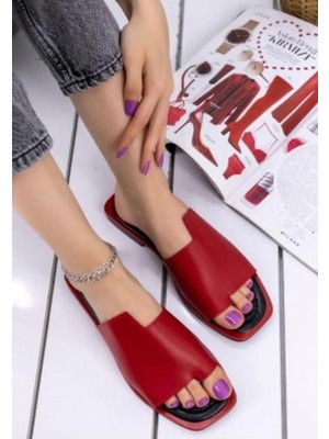 Defne Shoes Kadın Yazlık Terlik Premium Seri Lazer Kesim Kare Burun Düz Taban Rahat Şık Günlük Kullanım Terliği Sarı Beyaz Siyah Kırmızı