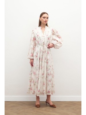Sateen Kadın Nakışlı Desenli Uzun Elbise 2143-3090
