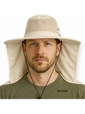 Mustran Yazlık Güneş Şapkası Uv Korumalı Fileli Safari Outdoor Balıkçı Şapkası Ense Korumalı Unisex – Krem