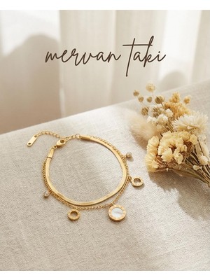 Mervan Takı Altın Renk 2'li Çelik Zincir Bileklik