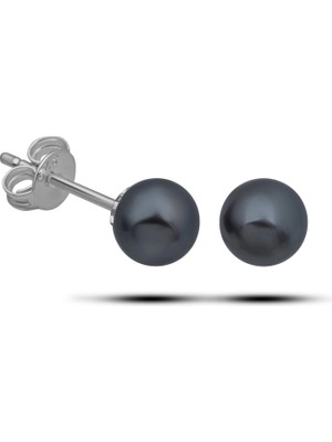 Gümüş Siyah Inci 6 mm Kadın Küpe