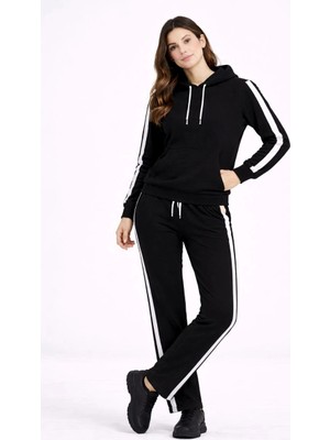 İsmiyle Al Yandan Şeritli Eşofman Takım Kapüşonlu Sweatshirt Boru Paça Alt, Oversize 3 Iplik Pamuklu - Si