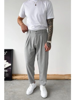 HAFKA Gri Basic Boyfriend Kumaş Pantolon