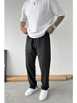 HAFKA Siyah Paçası Fermuarlı Baggy Pantolon