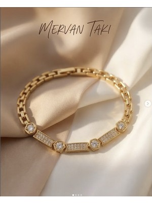 Mervan Takı Xuping Altın Renk Zirkon Taşlı Çelik Bileklik