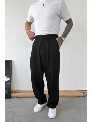 HAFKA Siyah Pileli Baggy Kumaş Pantolon