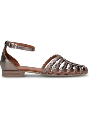 Mammamia D26YS-5280 Kadın Hakiki Deri Düz Sandalet Platin