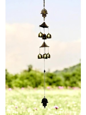 Miamantra Feng Shui Fatima Eli Figürlü Çift Katlı Metal Rüzgar Çanı - 60 cm Uzunluk