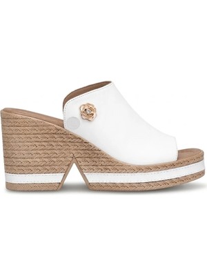 Mammamia D26YT-6115 Kadın Hakiki Deri Dolgu Topuk Terlik Beyaz