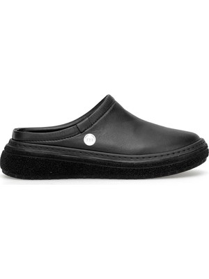 Mammamia D26YT-6140 Hakiki Deri Ortopedik Kadın Sabo Terlik Siyah