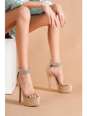 Ayakkabı Ateşi Ten Süet Kadın Taşlı Bilekli Platform Evons