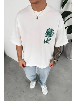 HAFKA Beyaz Premium Baskılı Oversize Tişört