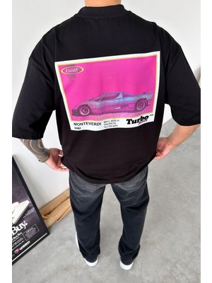 HAFKA Siyah Sport Car Sırt Baskılı Premium Oversize Tişört