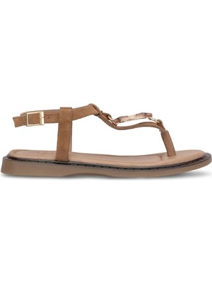 Beety 26BY169.26684 Kadın Taşlı Düz Sandalet Taba