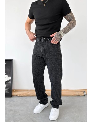 HAFKA Füme Premium Tasarım Baskılı Baggy Pantolon